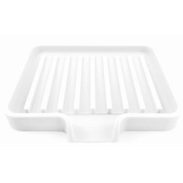 Imagem de Happitasa Bandeja de saboneteira de silicone e suporte de esponja com calha de drenagem, pacote com 2 | Organizador de pia de banheiro e cozinha (branco, 13 x 10 cm, 204 g)