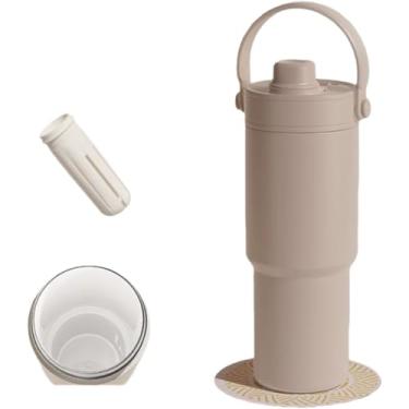 Imagem de Copo de água isolado de 740 ml - adequado para porta-copos, copo à prova de vazamento - feito de aço inoxidável reutilizável e cerâmica como presente de forro para homens e mulheres. (forro de