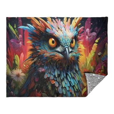 Imagem de CEBUGI Cobertor de flanela quente macio 127 x 178 cm para sofá, cama, escritório, acampamento, viagem, coruja, colorido, todas as estações