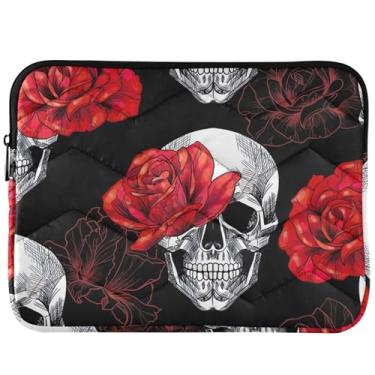 Imagem de Capa para notebook caveira rosa flor inchada capa moderna acolchoada capa universal para laptop 13-14 polegadas