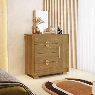 Imagem de Cômoda Quarto 95cm Com Espelho 1 Porta Kenia Nature V01 - D`rossi
