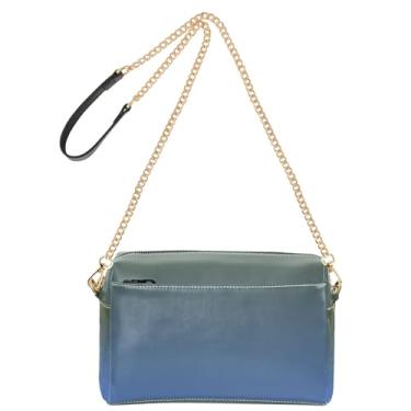 Imagem de Bolsa feminina Ombre Salvia azul gradiente bolsa de ombro de couro PU com alça de corrente bolsa para celular