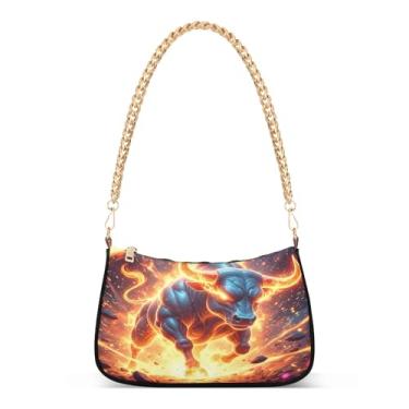 Imagem de Bolsa de ombro com corrente de vaca brilhante, bolsa Hobo feminina com estampa artística para uso diário e noturno