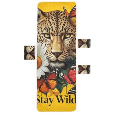 Imagem de Capas artísticas de toalha de cadeira de espreguiçadeira de leopardo borboletas capas de toalha de praia piscina espreguiçadeira de pátio 85 x 76 centímetros