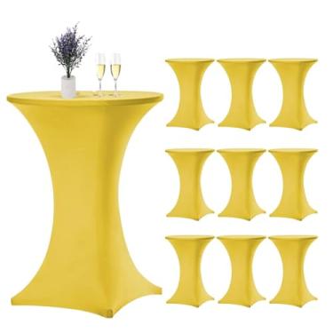 Imagem de Pacote com 10 toalhas de mesa de coquetel, elastano elástico, 81 cm x 109 cm, toalha de mesa redonda para recepção de casamento (amarela)
