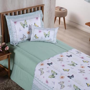 Imagem de Kit 4 Peças Edredom Estampado Girl Solteiro 300 Fios (Borboletas)