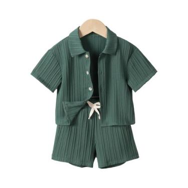 Imagem de Conjunto De Verão Para Meninos 2 Peças Camisa E Shorts Em Cor Sólida R