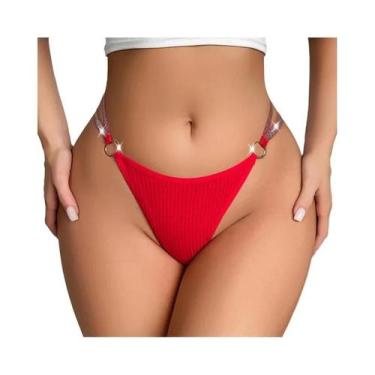 Imagem de Calcinha G-String Sexy Vermelha Com Ranhuras Para Mulheres, Lingerie B