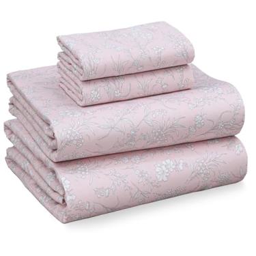 Imagem de RUVANTI Jogo de cama casal 100% algodão – Tecido de cetim macio sedoso para uma sensação de hotel de luxo, bolso profundo de 40,64 cm, refrescante, respirável e durável, 4 peças, Pink Fusion