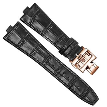 Imagem de EPANO Pulseira de couro genuíno para Vacheron Constantin Overseas Series 4500V 5500V P47040 fivela de aço inoxidável 25 * 8 mm pulseira de relógio masculina (Cor: Preto ouro rosa-B, Tamanho: 25-8 mm)