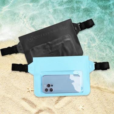 Imagem de Bolsa impermeável para celular – Pacote com 2 pochetes resistentes à água, bolsa seca, itens essenciais para praia/natação com alça ajustável extralonga