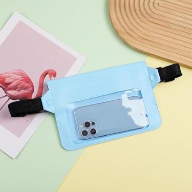 Imagem de Bolsa de cintura impermeável para celular – 1 pacote com pochete resistente à água, bolsa seca, itens essenciais para praia/natação com alça ajustável extralonga azul