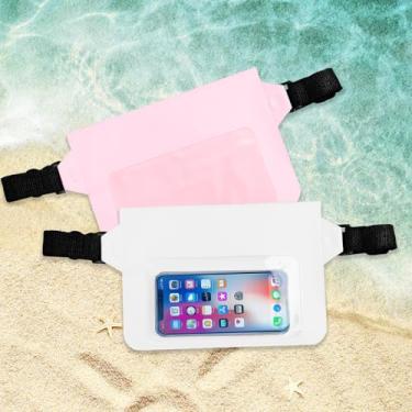 Imagem de Bolsa impermeável para celular – Pacote com 2 pochetes resistentes à água, bolsa seca, itens essenciais para praia/natação com alça ajustável extralonga