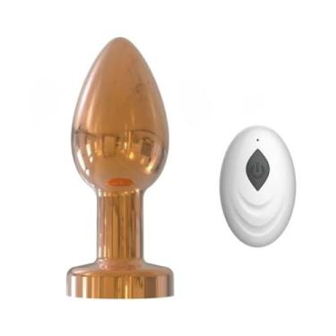 Imagem de Plug Anal Cromado Com Controle Remoto Sem Fio 10 Vibrações Recarregável Acessório Erótico PL198 (DOURADO)