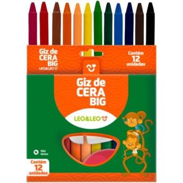 Imagem de Giz De Cera 12 Cores Big Gizão Grande Não Tóxico Escolar Infantil Leo&