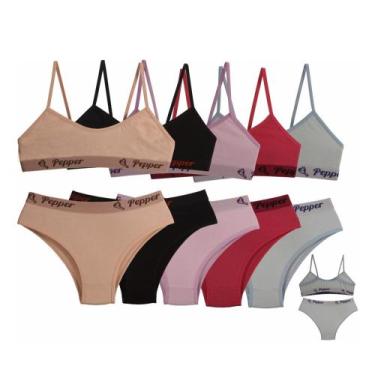 Imagem de Conjunto Infanto Juvenil Menina Moça Calcinha Sutiã Top Sem Bojo Ataca