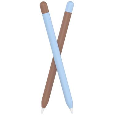 Imagem de FAFALITHIC Pacote com 2 capas de silicone compatíveis com Apple Pencil 1ª geração capa protetora com aderência confortável (marrom + azul)