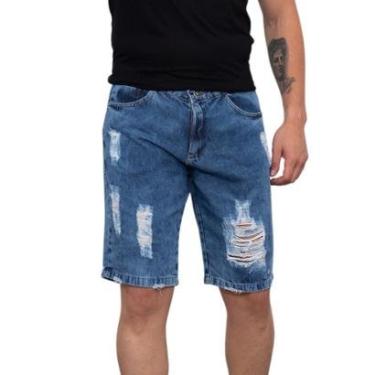 Imagem de Bermuda Masculina Jeans Rasgada Destroyed Estom Fahsion Casual-Masculino