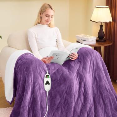 Imagem de greenoak Cobertor aquecido solteiro elétrico 152 cm x 213 cm, cobertores de aquecimento com 10 níveis 8 horas de desligamento automático, flanela macia sherpa fofa, presentes para aquecer a casa da