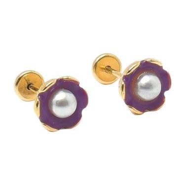 Imagem de Brinco Baby Calota com Pérola 4mm Folheado a Ouro de Alta Qualidade - 