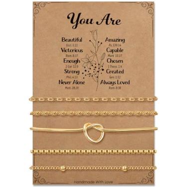 Imagem de Pulseiras de elos de ouro presentes para mulheres: pulseira empilhável banhada a ouro 14K na moda fina delicada elos cubanos conjuntos de joias presentes para mulheres amigas mãe filha irmã, 6.7