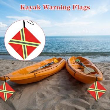 Imagem de CUOFYUNL 4pcs Bandeira de viagem de segurança para caiaque e canoa Bandeira de advertência reflexiva com correias para canoas SUP de caiaque