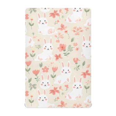 Imagem de SEHANY Lençol de berço de coelho fofo para meninos e meninas, macio, respirável, elástico, lençol com elástico padrão para bebês de 27 x 99 cm