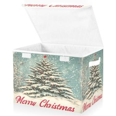 Imagem de Blueangle Cestos de armazenamento vintage para árvore de Natal com tampas, 42 x 32 x 30 cm, grande cesta organizadora dobrável para decoração de casa e escritório (263)