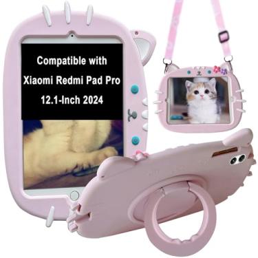 Imagem de YeaQuelior Capa infantil compatível com Xiaomi Redmi Pad Pro 12,1 polegadas (2024), à prova de choque [suporte dobrável com alça giratória 360], [alça de ombro] capa fofa para meninas