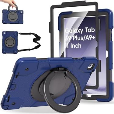 Imagem de Andnary Capa para Samsung Galaxy Tab A9+, capa resistente à prova de choque com suporte para lápis/suporte giratório de 360°/alça de ombro, capa resistente para A9 Plus de 11 polegadas 2023 para