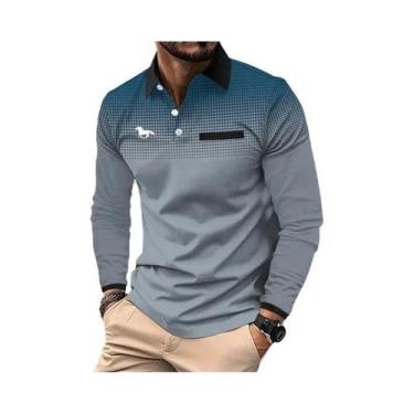 Imagem de Camisa Polo Masculina De Manga Longa Casual Para Negócios Primavera Ou