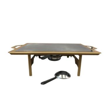 Imagem de RECHAUD RETANGULAR EM AÇO DOURADO COM CHAPA DIFUSORA DE CALOR EM ALUMI