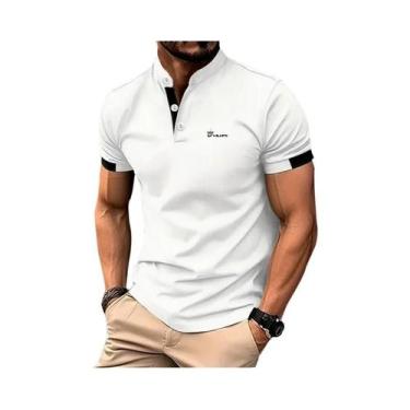 Imagem de Camisa Polo Casual Slim Fit Masculina De Manga Curta Com Gola Alta Par