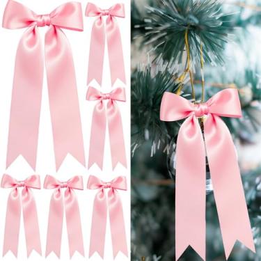Imagem de Haptda 30 peças grandes laços rosa laço fita de cetim laço 12,7 x 30,5 cm para chá de bebê, guirlanda de árvore de Natal, embrulho de presente, artesanato, aniversário, casamento, sacos de doces
