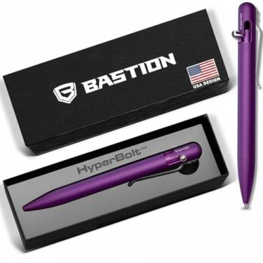 Imagem de BASTION Caneta de alumínio Bolt Action com capa de presente - Caneta de metal leve retrátil executiva de luxo - Bolso de escritório recarregável com tinta EDC Canetas esferográficas para homens e mulheres (roxo)