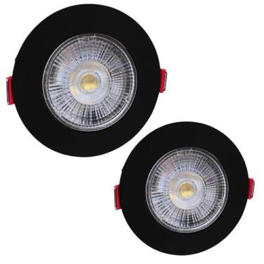 Imagem de 2 Spot LED 5W 6500K Redondo Bivolt Branco-Frio Embutir Preto Fácil Ins
