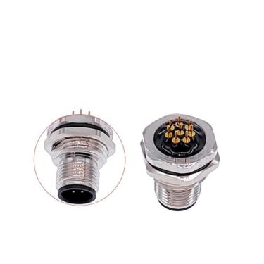 Imagem de Conector de sensor PCB M12 soquete de porca do painel frontal M1216 conectores à prova d'água 4 5 pinos parafuso rosqueado acoplamento macho fêmea (8 pinos)