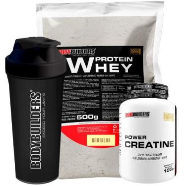 Imagem de KIT Whey Protein 500g + Power Creatina 100g + Coqueteleira - Bodybuild