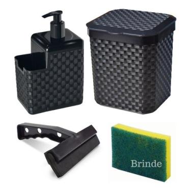 Imagem de Kit Pia Cozinha Lixeira Porta Detergente Rodo Plástico Organizador - N