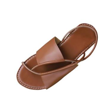 Imagem de Sandálias rasteiras femininas estilo tanga leves e confortáveis para usar na praia design de cor sólida para primavera verão, Marrom, 38
