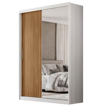Imagem de Guarda Roupas Solteiro Com Espelho 2 Portas De Correr 4 Gavetas Riva Flex Off White/madeirado Touch