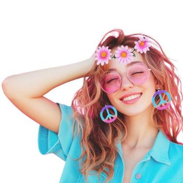 Imagem de Kit Acessório Fantasia Hippie Feminina Festa Anos 70 Carnaval: Óculos 