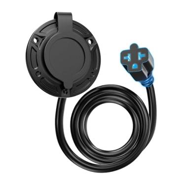 Imagem de Plugue de porta CA 20A 125 V, plugue de entrada de energia em terra RV resistente 12AWG com adaptador de lâmina T 5 em 1 e cabo de extensão de 1,8 m, caixa de tomada de entrada de energia CA à prova