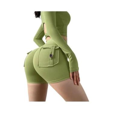 Imagem de Shorts De Yoga De Cintura Alta Para Mulheres Com Bolso, Leggings De Gi