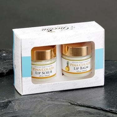 Imagem de Grecian Ultimate Lip Care Gift Set Pina Colada Sabor – Esfoliante labial totalmente natural feito à mão e protetor labial para lábios escuros, 4 sabores, clareamento e hidratação labial, macio e