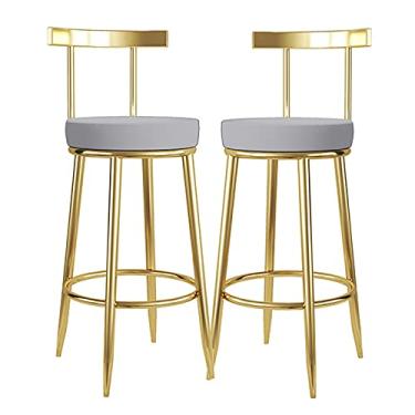 Imagem de Conjunto de 2 banquetas de bar com altura de balcão, banco estofado de couro sintético com perna de metal dourado - cadeiras de bar de café da manhã para bistrô pub balcão de sala de jantar - bancos