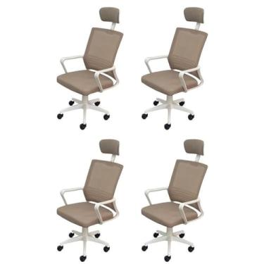 Imagem de Kit 4 Cadeiras para Escritório Presidente Lyon Alta em Tela Mesh Bege