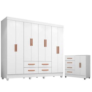 Imagem de Guarda Roupa Casal Porto com Cômoda Lite 4 Gavetas 2 Portas Branco Bri