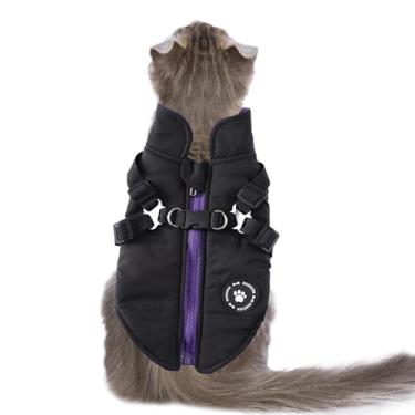 Imagem de Jaqueta quente para animais de estimação | Peitoral para cães pequenos com casaco de inverno para clima frio | Jaqueta de cachorro com zíper, roupas pequenas com arnês para cães pequenos, médios e