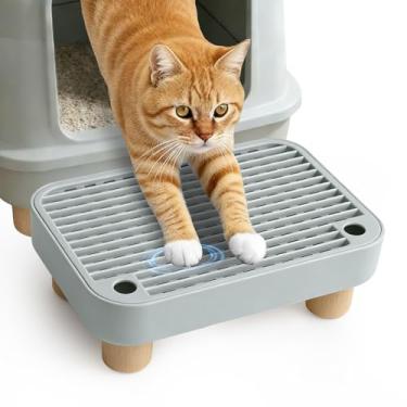 Imagem de Rampa de caixa de areia, tapete coletor de areia para gatos com pés de madeira, função de filtro, degrau de caixa de areia para gatos pequenos e idosos, cabe em caixas de areia automáticas (cinza